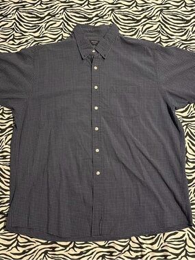 Brooks Men's Navy and Light Blue Micro-Check Button-Down Shirt